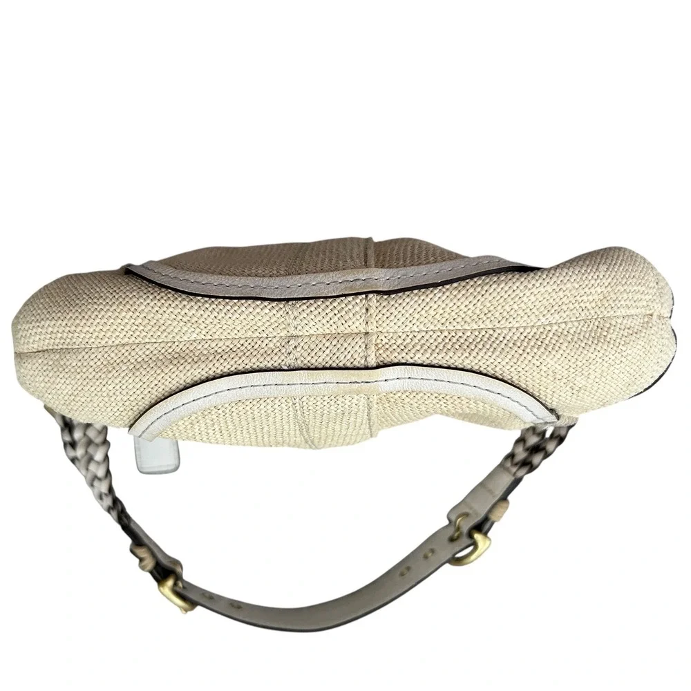 COACH Vintage L053-4710 Canvas & Leather Shoulder Bag‎ Beige Braided Strap Hobo